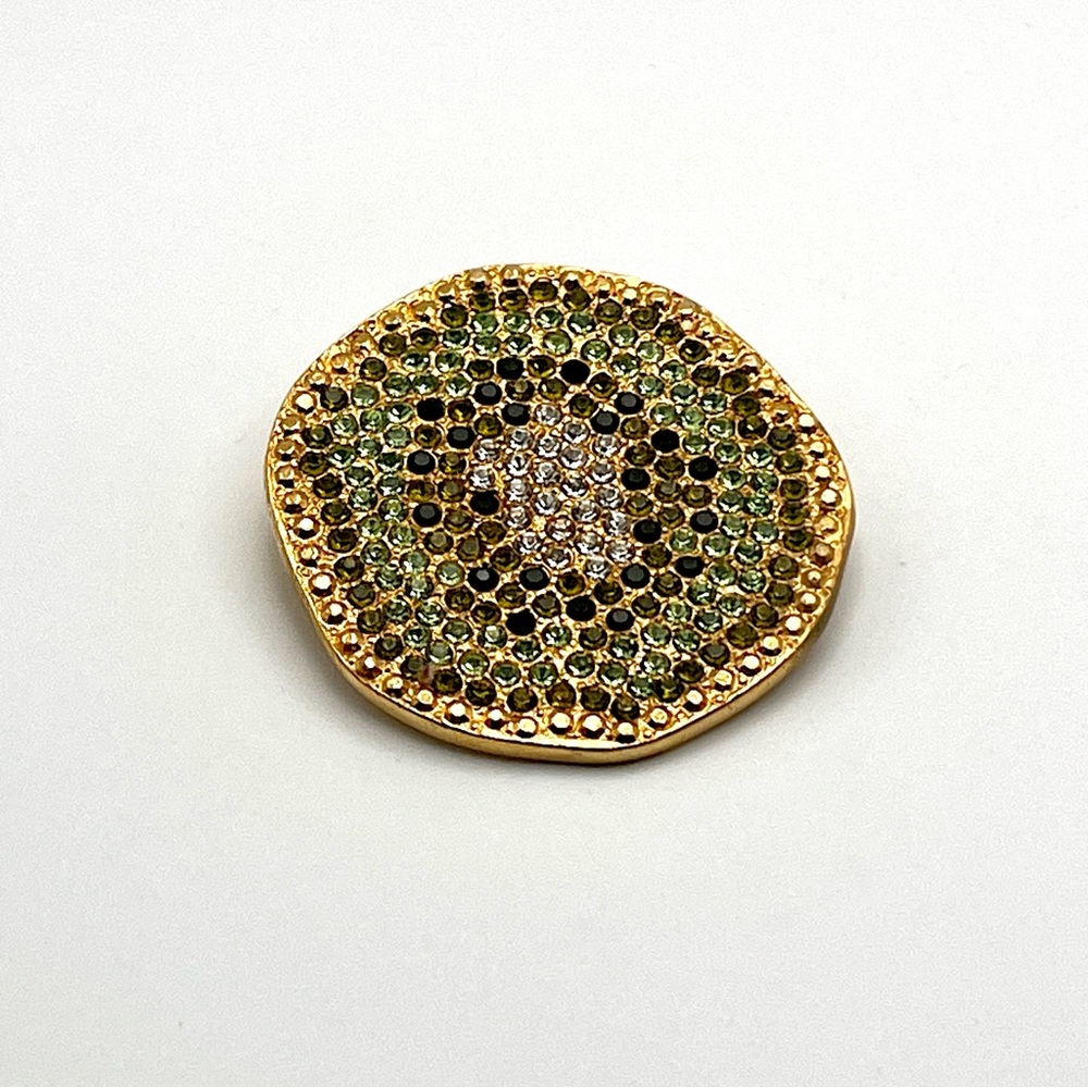 Vintage Carlisle Signed Swarovski Rhinestone Green Gold Kiwi Brooch - Picture 2 of 10